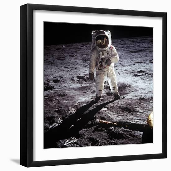 1st Steps of Human on Moon: American Astronaut Edwin "Buzz" Aldrinwalking on the Moon-null-Framed Photo