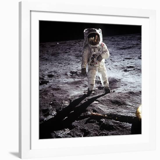 1st Steps of Human on Moon: American Astronaut Edwin "Buzz" Aldrinwalking on the Moon-null-Framed Photo