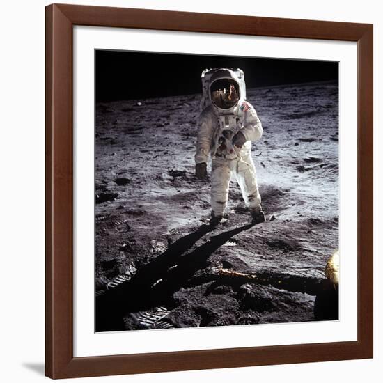 1st Steps of Human on Moon: American Astronaut Edwin "Buzz" Aldrinwalking on the Moon-null-Framed Photo