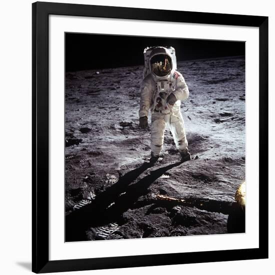 1st Steps of Human on Moon: American Astronaut Edwin "Buzz" Aldrinwalking on the Moon-null-Framed Photo