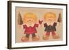 2 Elves Holding Christmas Trees and a Cardinal in the Middle-Beverly Johnston-Framed Giclee Print