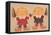 2 Elves Holding Christmas Trees and a Cardinal in the Middle-Beverly Johnston-Framed Stretched Canvas