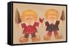 2 Elves Holding Christmas Trees and a Cardinal in the Middle-Beverly Johnston-Framed Stretched Canvas