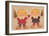 2 Elves Holding Christmas Trees and a Cardinal in the Middle-Beverly Johnston-Framed Giclee Print