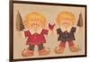 2 Elves Holding Christmas Trees and a Cardinal in the Middle-Beverly Johnston-Framed Giclee Print