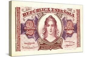 2 Pesetas Bill, 1938, Spanish Currency from the Civil War Period, 1936-39-null-Stretched Canvas