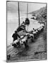 2 Rows of Chinese Trackers Plodding Along Bank of Yangtze River Towing a Junk Slowly Up River-Dmitri Kessel-Mounted Photographic Print