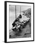 2 Rows of Chinese Trackers Plodding Along Bank of Yangtze River Towing a Junk Slowly Up River-Dmitri Kessel-Framed Photographic Print