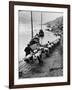 2 Rows of Chinese Trackers Plodding Along Bank of Yangtze River Towing a Junk Slowly Up River-Dmitri Kessel-Framed Photographic Print