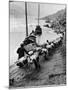 2 Rows of Chinese Trackers Plodding Along Bank of Yangtze River Towing a Junk Slowly Up River-Dmitri Kessel-Mounted Photographic Print