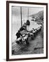 2 Rows of Chinese Trackers Plodding Along Bank of Yangtze River Towing a Junk Slowly Up River-Dmitri Kessel-Framed Photographic Print