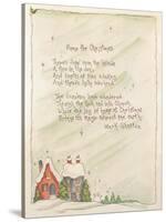 2 Snow Covered House with a Snowman Next to it and a Mark Johnston Poem Above-Beverly Johnston-Stretched Canvas