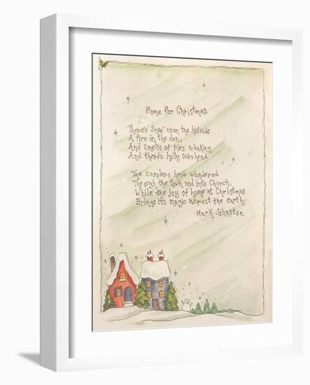 2 Snow Covered House with a Snowman Next to it and a Mark Johnston Poem Above-Beverly Johnston-Framed Giclee Print