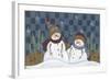 2 Snowmen Standing by a Fence and Trees with a Red Bird Between the Two-Beverly Johnston-Framed Giclee Print