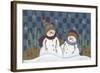 2 Snowmen Standing by a Fence and Trees with a Red Bird Between the Two-Beverly Johnston-Framed Giclee Print