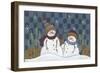 2 Snowmen Standing by a Fence and Trees with a Red Bird Between the Two-Beverly Johnston-Framed Giclee Print