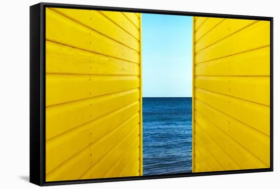 2 Yellow Beach Huts-Andy Bell-Framed Stretched Canvas