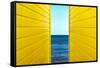 2 Yellow Beach Huts-Andy Bell-Framed Stretched Canvas