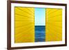 2 Yellow Beach Huts-Andy Bell-Framed Photographic Print