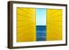 2 Yellow Beach Huts-Andy Bell-Framed Photographic Print