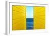 2 Yellow Beach Huts-Andy Bell-Framed Photographic Print