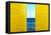 2 Yellow Beach Huts-Andy Bell-Framed Stretched Canvas