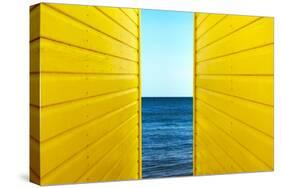 2 Yellow Beach Huts-Andy Bell-Stretched Canvas