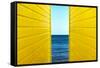 2 Yellow Beach Huts-Andy Bell-Framed Stretched Canvas