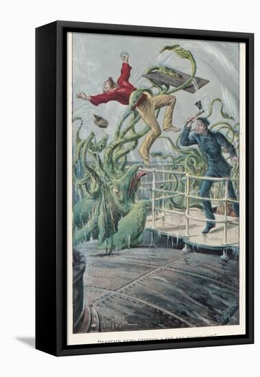 20,000 Leagues Under the Sea: Attack from a Giant Squid-Henry Austin-Framed Stretched Canvas