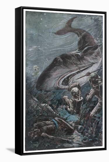 20,000 Leagues Under the Sea: Divers Attacked by a Shark-Henry Austin-Framed Stretched Canvas