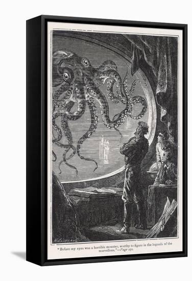 20,000 Leagues Under the Sea: Giant Squid Seen from the Safety of the Nautilus-Hildebrand-Framed Stretched Canvas