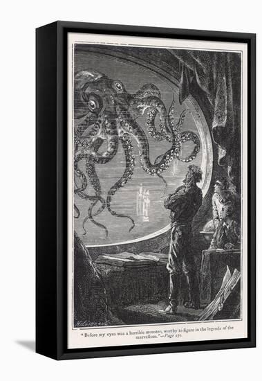 20,000 Leagues Under the Sea: Giant Squid Seen from the Safety of the Nautilus-Hildebrand-Framed Stretched Canvas