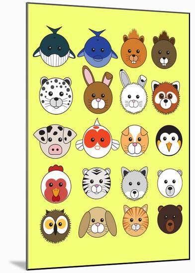 20 Animaru On Yellow-null-Mounted Giclee Print