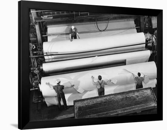 20 Ft. Roll of Finished Paper Arriving on the Rewinder, Ready to Be Cut and Shipped from Paper Mill-Margaret Bourke-White-Framed Premium Photographic Print