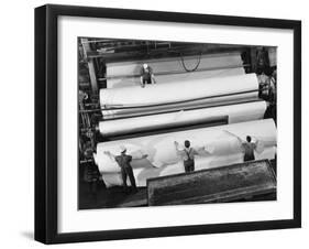 20 Ft. Roll of Finished Paper Arriving on the Rewinder, Ready to Be Cut and Shipped from Paper Mill-Margaret Bourke-White-Framed Photographic Print