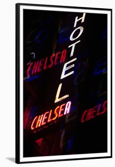 2000s Multiple Exposure Neon Sign Hotel Chelsea New York City-null-Framed Premium Photographic Print