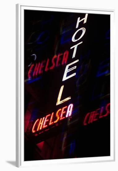 2000s Multiple Exposure Neon Sign Hotel Chelsea New York City-null-Framed Premium Photographic Print