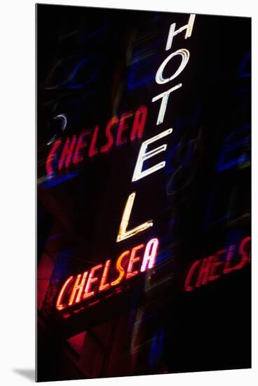 2000s Multiple Exposure Neon Sign Hotel Chelsea New York City-null-Mounted Premium Photographic Print