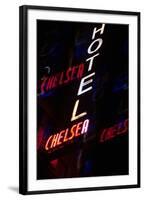 2000s Multiple Exposure Neon Sign Hotel Chelsea New York City-null-Framed Photographic Print