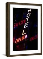 2000s Multiple Exposure Neon Sign Hotel Chelsea New York City-null-Framed Photographic Print