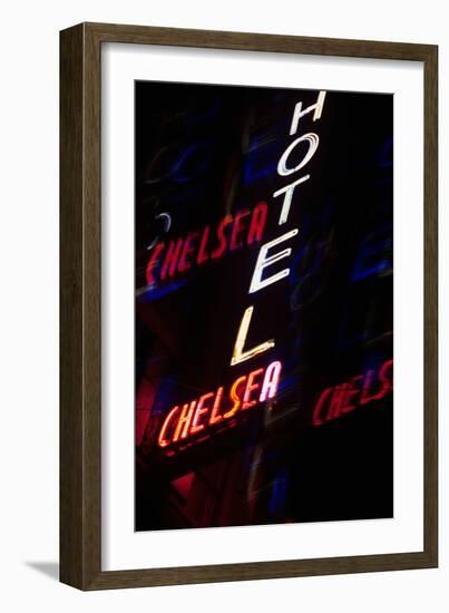 2000s Multiple Exposure Neon Sign Hotel Chelsea New York City-null-Framed Photographic Print