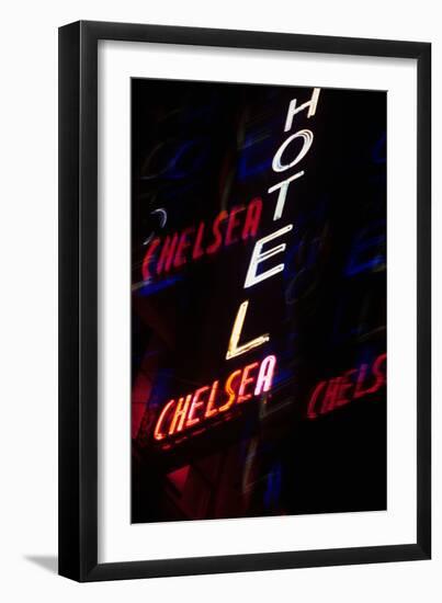 2000s Multiple Exposure Neon Sign Hotel Chelsea New York City-null-Framed Photographic Print