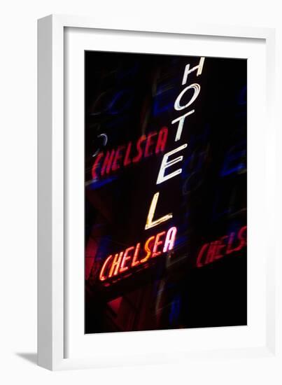 2000s Multiple Exposure Neon Sign Hotel Chelsea New York City-null-Framed Photographic Print