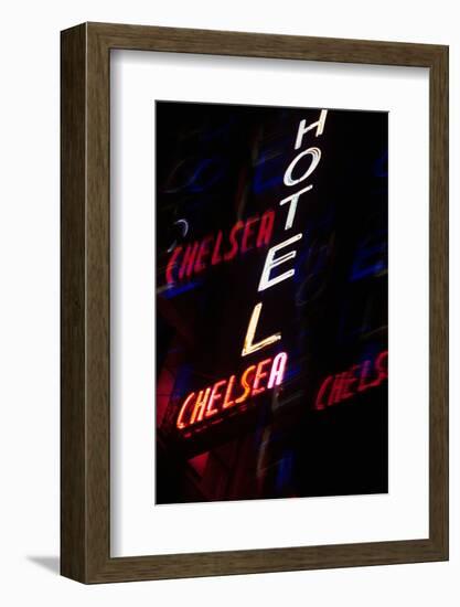 2000s Multiple Exposure Neon Sign Hotel Chelsea New York City-null-Framed Photographic Print