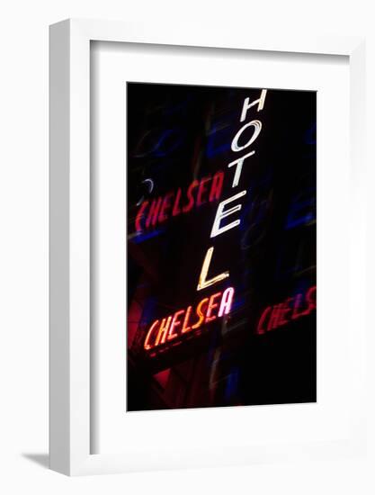 2000s Multiple Exposure Neon Sign Hotel Chelsea New York City-null-Framed Photographic Print