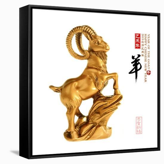2015 is Year of the Goat,Gold Chinese with Calligraphy Mean Happy New Year. Translation: Sheep, Goa-kenny001-Framed Stretched Canvas