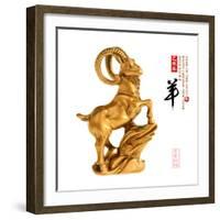 2015 is Year of the Goat,Gold Chinese with Calligraphy Mean Happy New Year. Translation: Sheep, Goa-kenny001-Framed Photographic Print