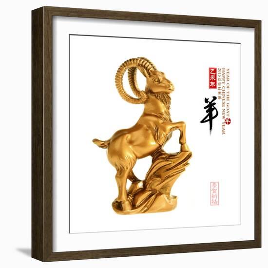 2015 is Year of the Goat,Gold Chinese with Calligraphy Mean Happy New Year. Translation: Sheep, Goa-kenny001-Framed Photographic Print