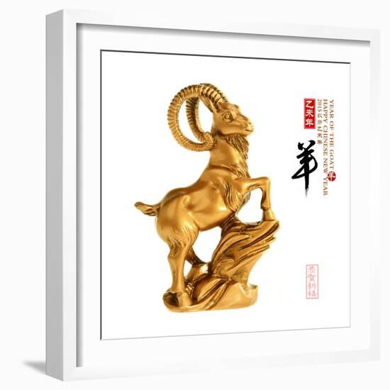 2015 is Year of the Goat,Gold Chinese with Calligraphy Mean Happy New Year. Translation: Sheep, Goa-kenny001-Framed Photographic Print