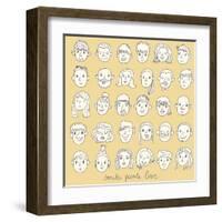 25 Funny Cartoon Faces in Vector. Men, Women, Girls, Boys Smiling and Laughing-smilewithjul-Framed Art Print